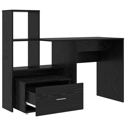 Desk with Shelf Black Oak 131.5 x 50 x 106.5 cm Engineered Wood