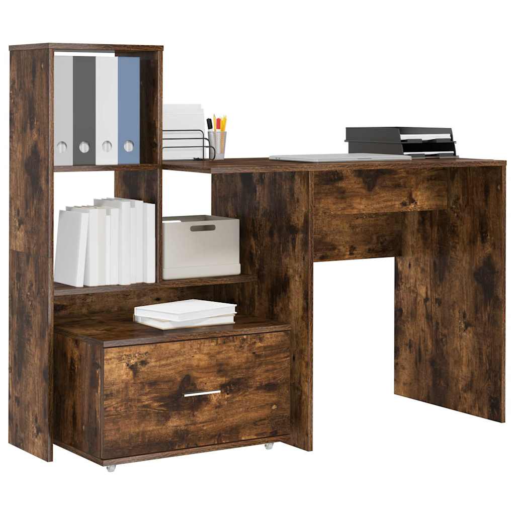 Desk Smoked Oak 131.5 x 50 x 106.5 cm Engineered Wood