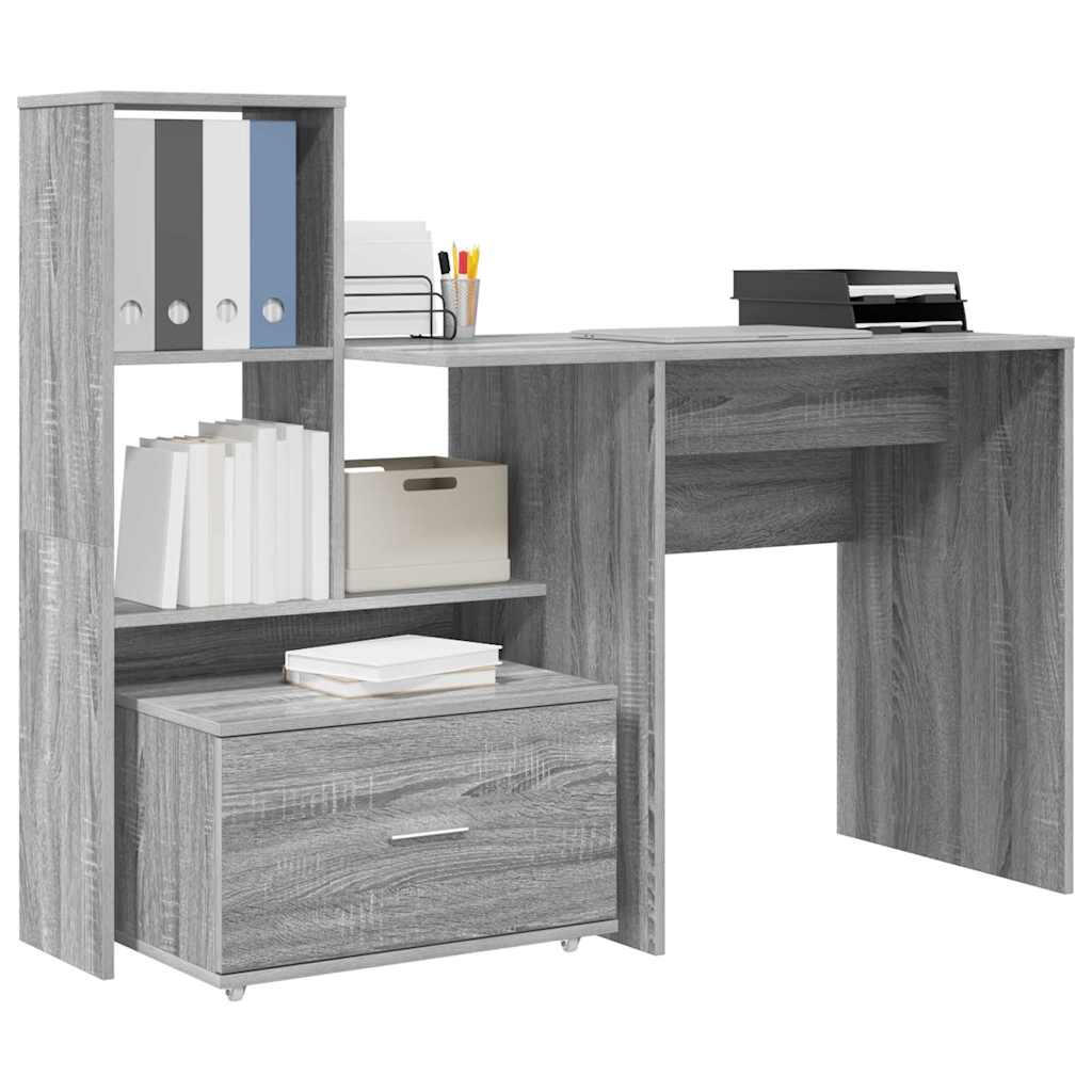 Desk Grey Sonoma 131.5 x 50 x 106.5 cm Engineered Wood