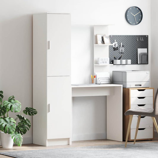 Desk with Shelf with Storage with Door 2 pcs White