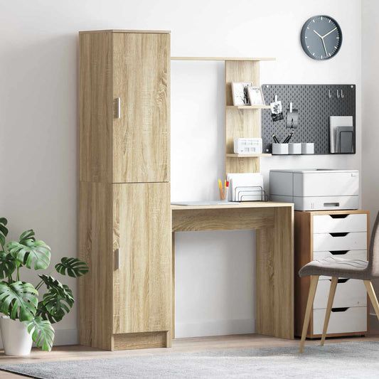 Desk with Shelf with Storage with Door 2 pcs Sonoma Oak