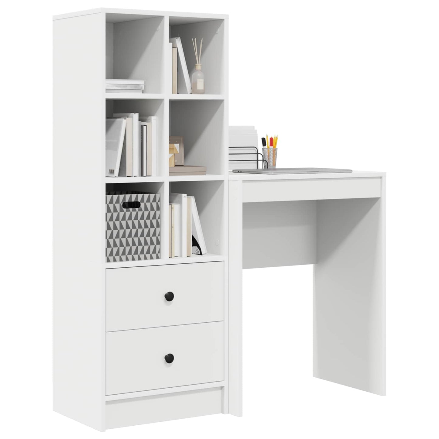 Desk with Drawer with Shelf with Storage 2 pcs White