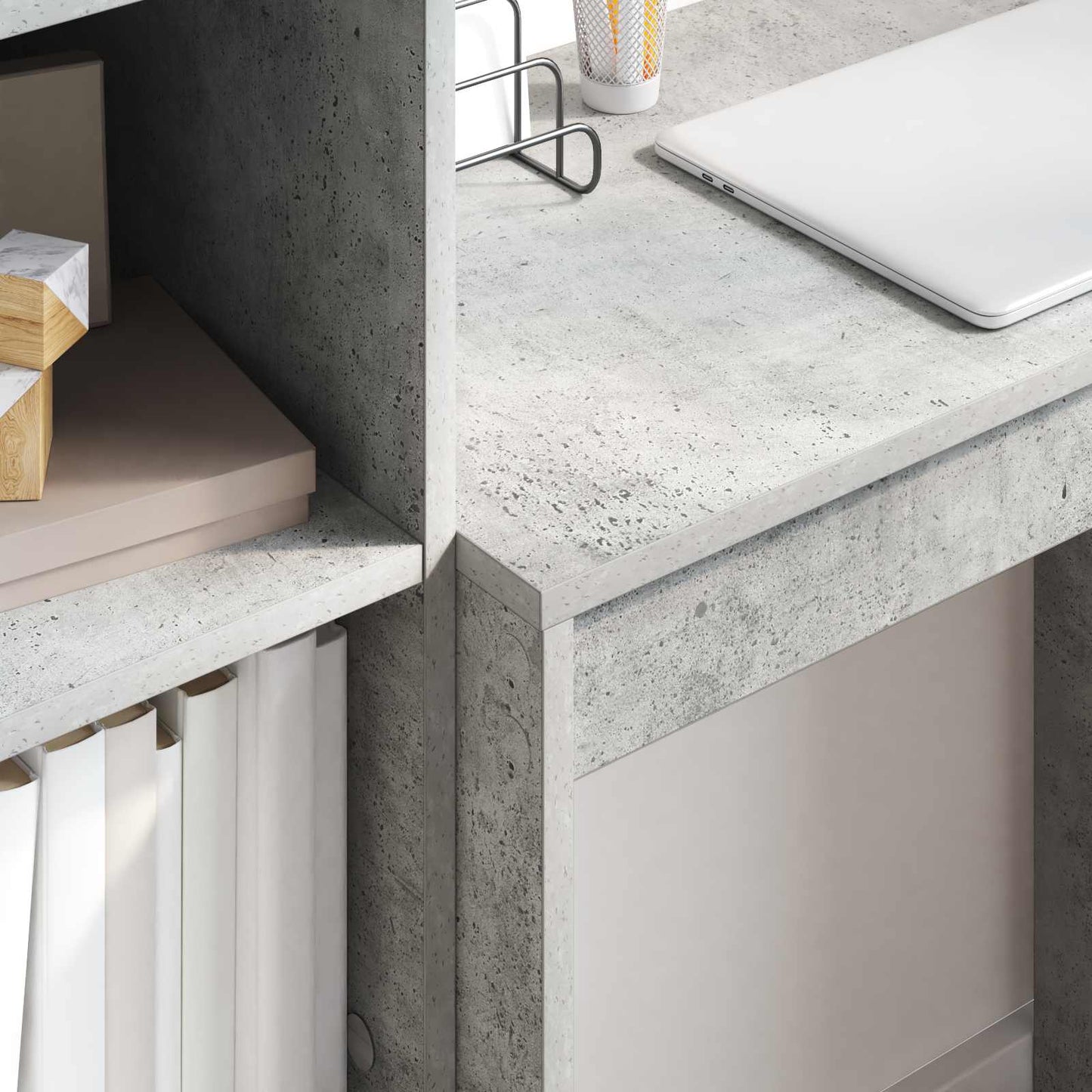 Desk with Drawer with Shelf with Storage 2 pcs Concrete Grey