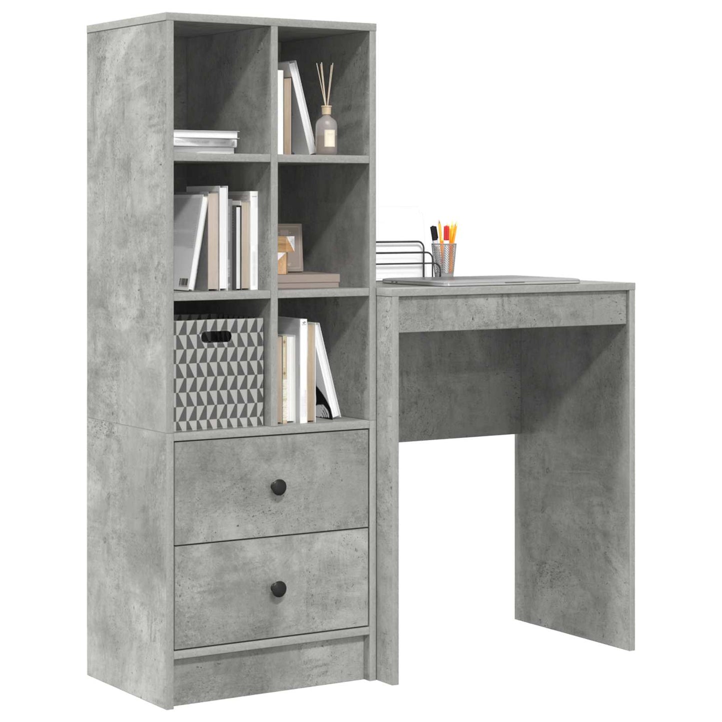 Desk with Drawer with Shelf with Storage 2 pcs Concrete Grey