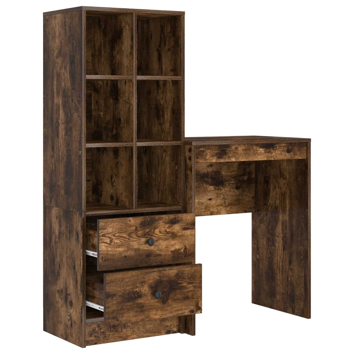 Desk with Drawer with Shelf with Storage 2 pcs Smoked Oak
