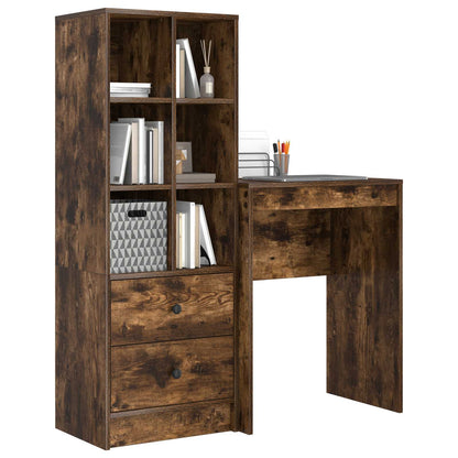 Desk with Drawer with Shelf with Storage 2 pcs Smoked Oak