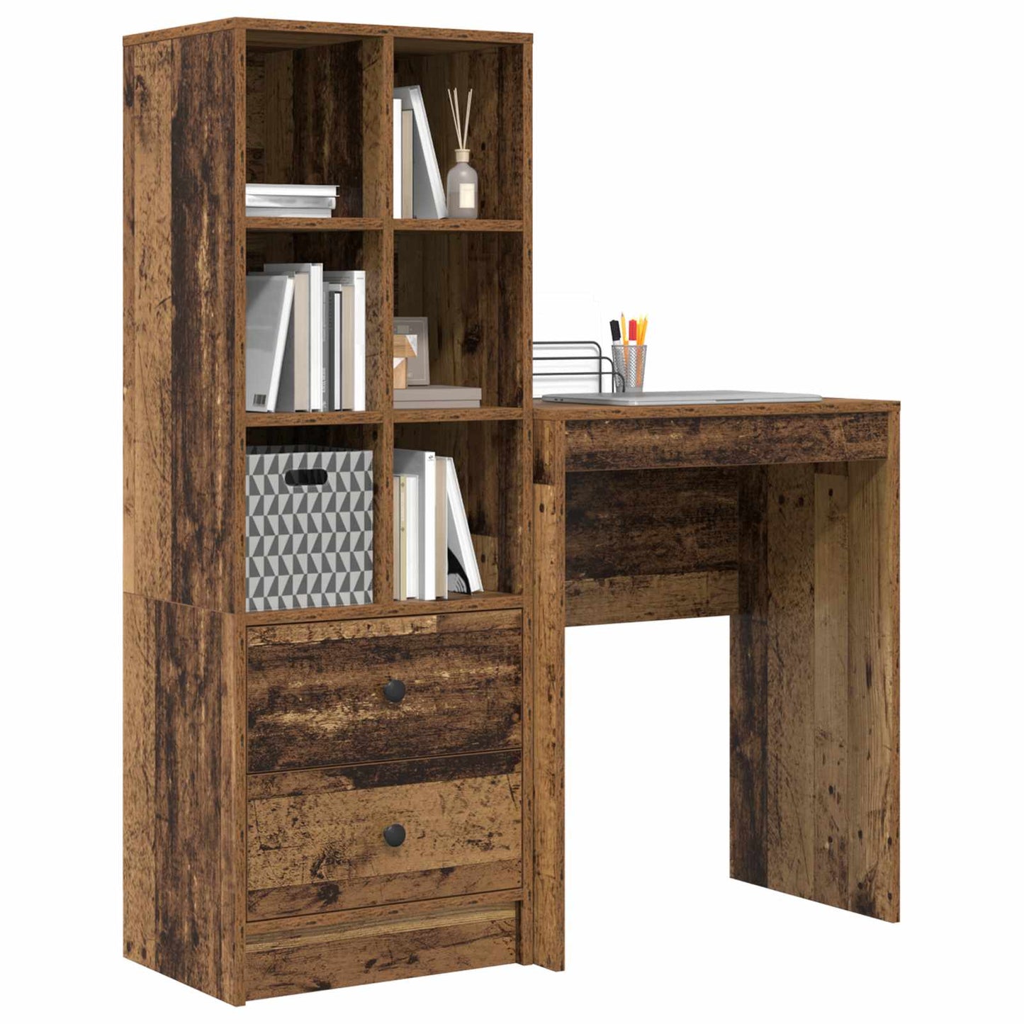 Desk with Drawer with Shelf with Storage 2 pcs Old Wood
