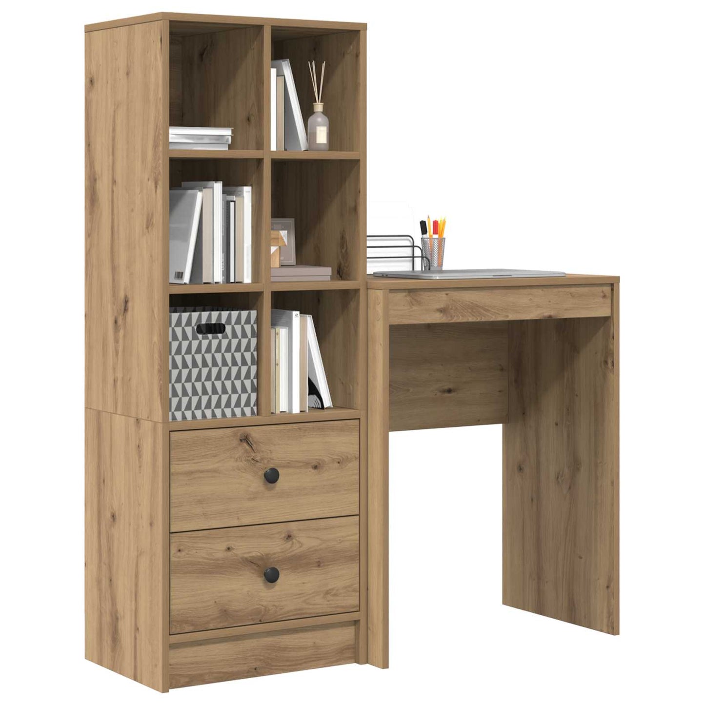 Desk with Drawer with Shelf with Storage 2 pcs Artisan Oak