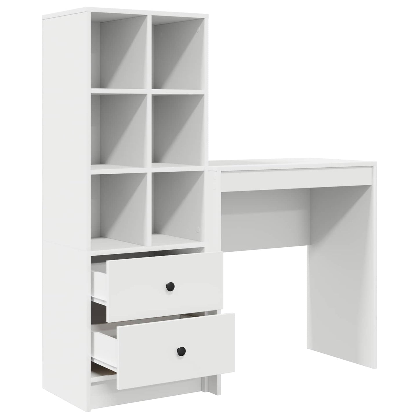 Desk with Drawer with Shelf with Storage 2 pcs White