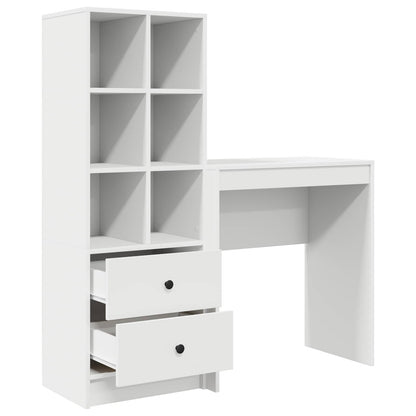 Desk with Drawer with Shelf with Storage 2 pcs White