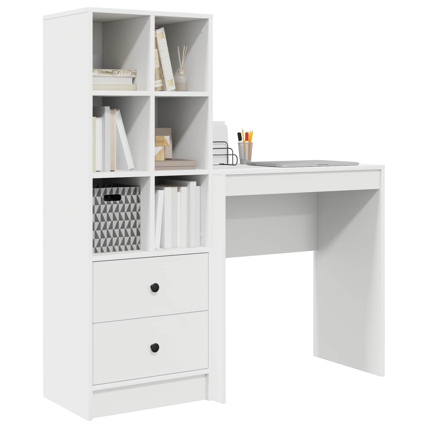 Desk with Drawer with Shelf with Storage 2 pcs White