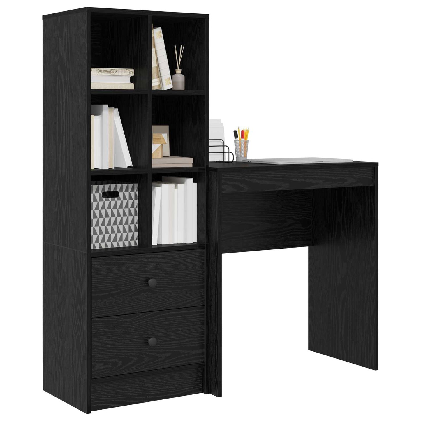 Desk with Drawer with Shelf with Storage 2 pcs Black Oak
