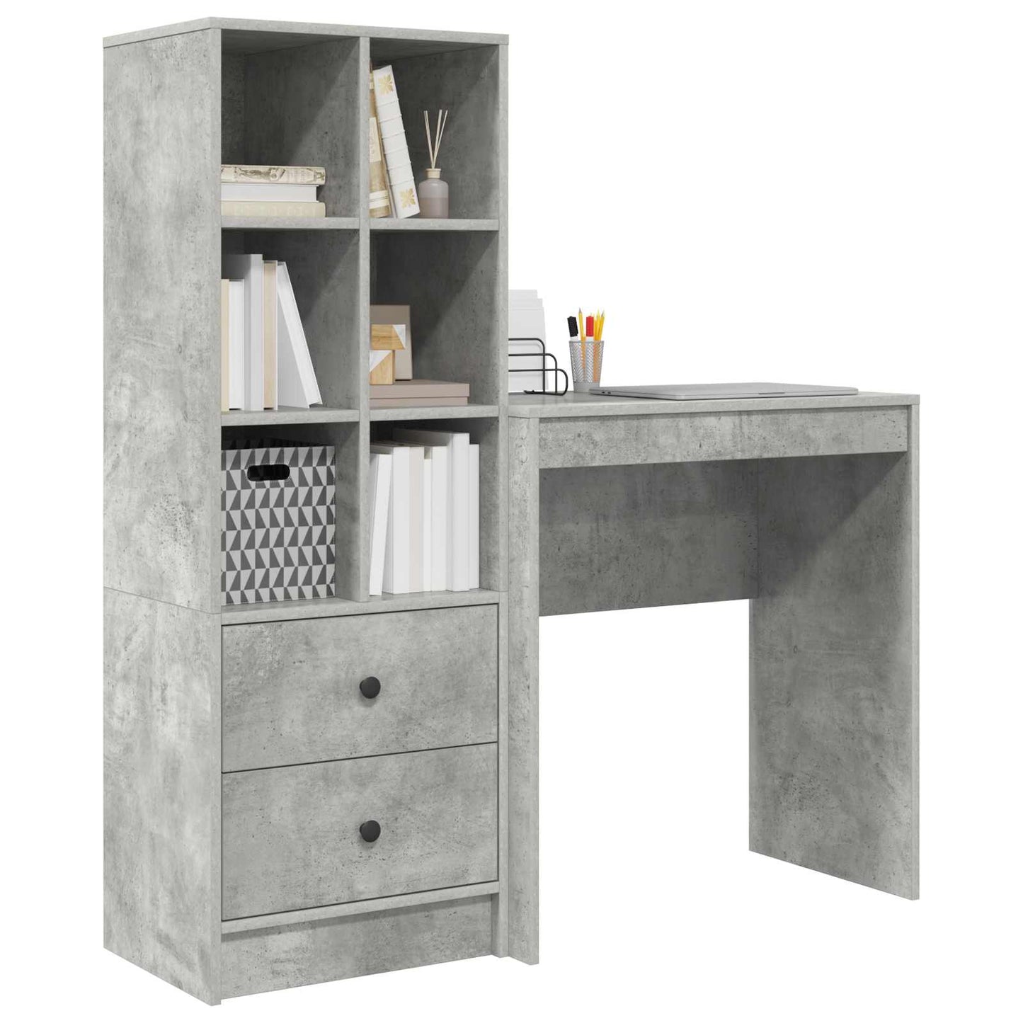 Desk with Drawer with Shelf with Storage 2 pcs Concrete Grey