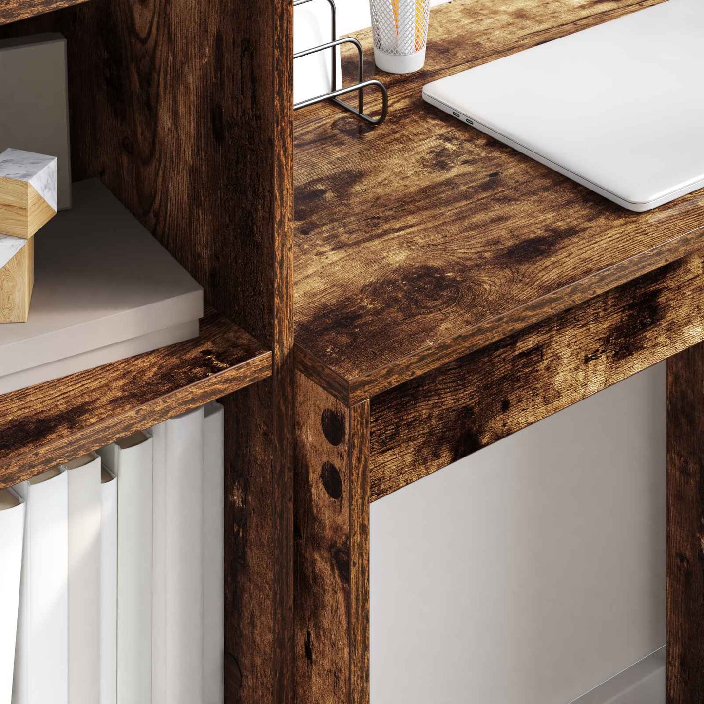Desk with Drawer with Shelf with Storage 2 pcs Smoked Oak