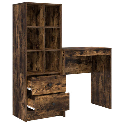 Desk with Drawer with Shelf with Storage 2 pcs Smoked Oak
