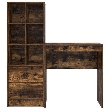 Desk with Drawer with Shelf with Storage 2 pcs Smoked Oak