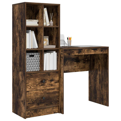 Desk with Drawer with Shelf with Storage 2 pcs Smoked Oak