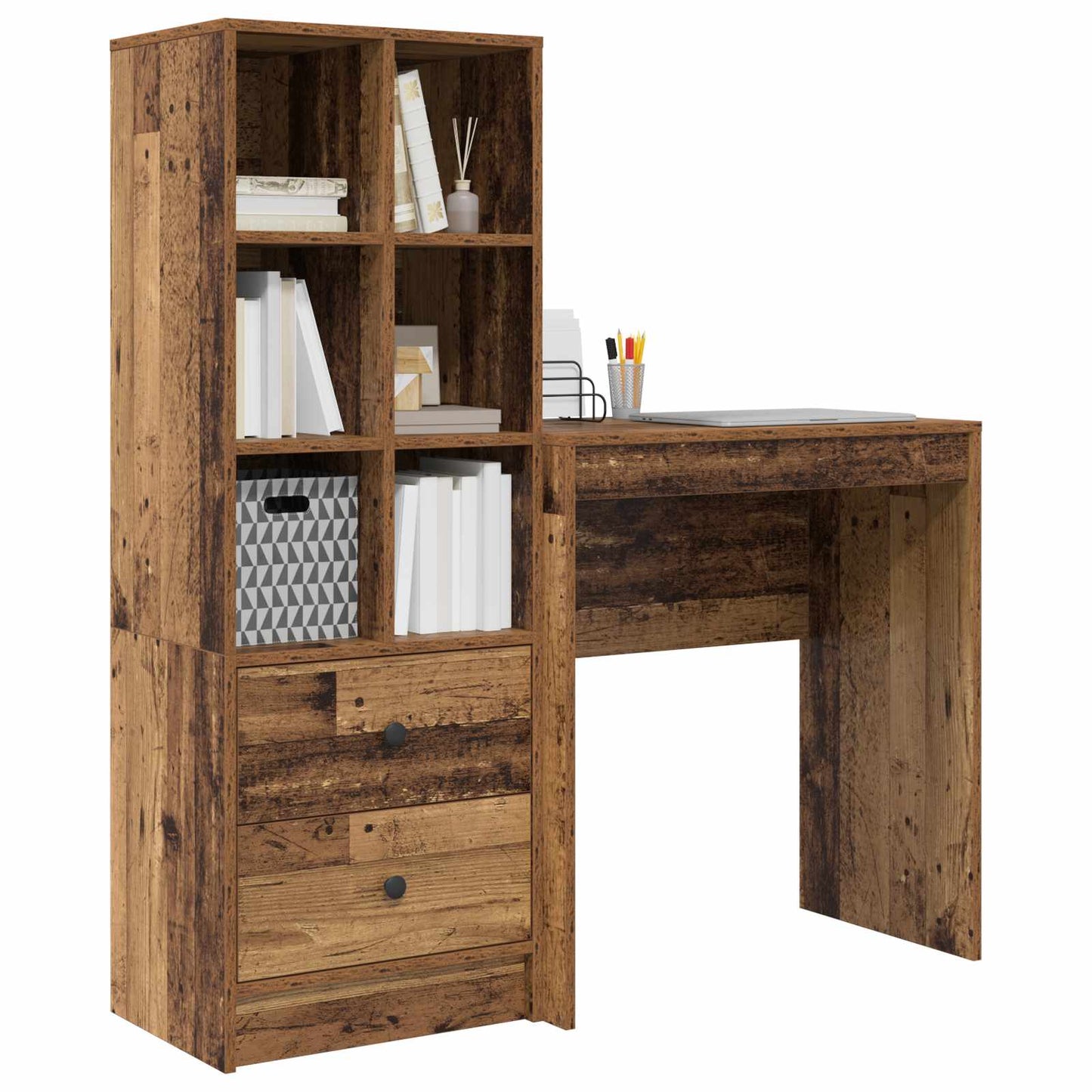 Desk with Drawer with Shelf with Storage 2 pcs Old Wood