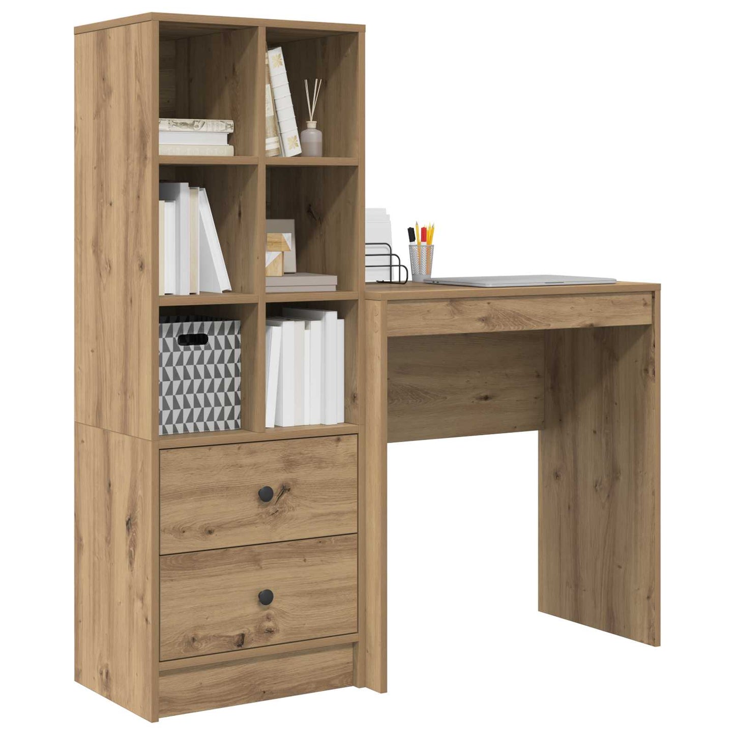 Desk with Drawer with Shelf with Storage 2 pcs Artisan Oak