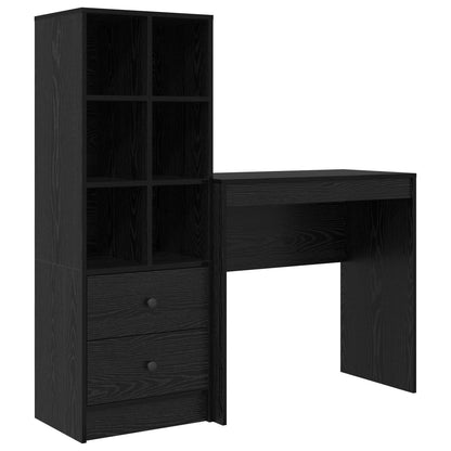 Desk with Drawer with Shelf with Storage 2 pcs Black Oak