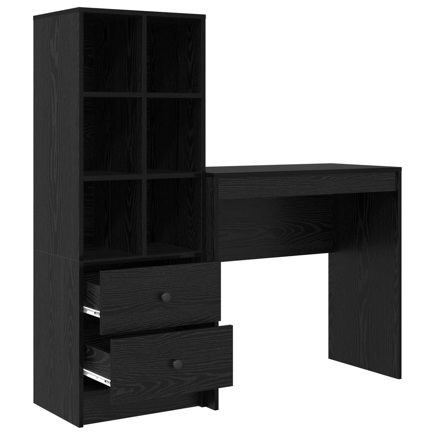 Desk with Drawer with Shelf with Storage 2 pcs Black Oak