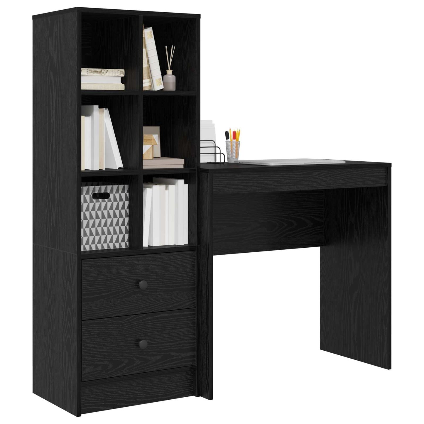 Desk with Drawer with Shelf with Storage 2 pcs Black Oak