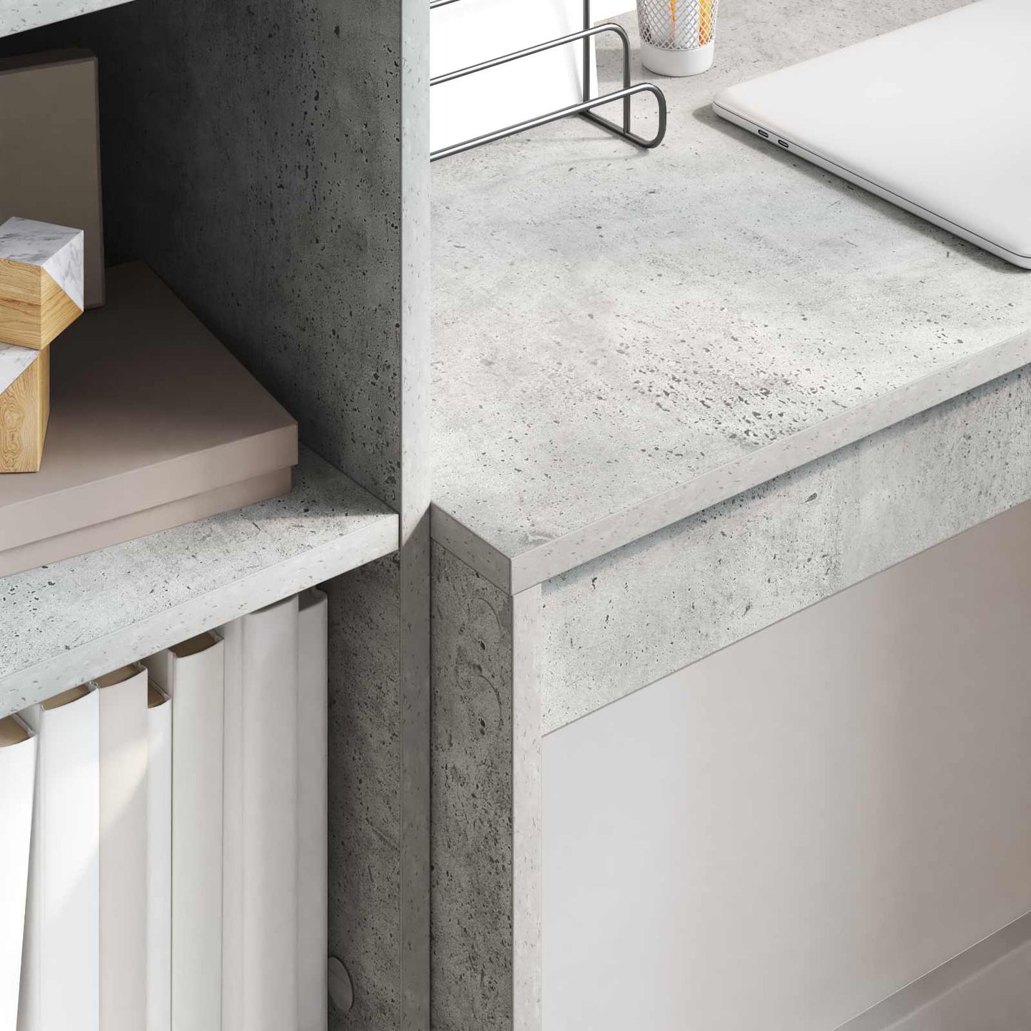 Desk with Drawer with Shelf with Storage 2 pcs Concrete Grey
