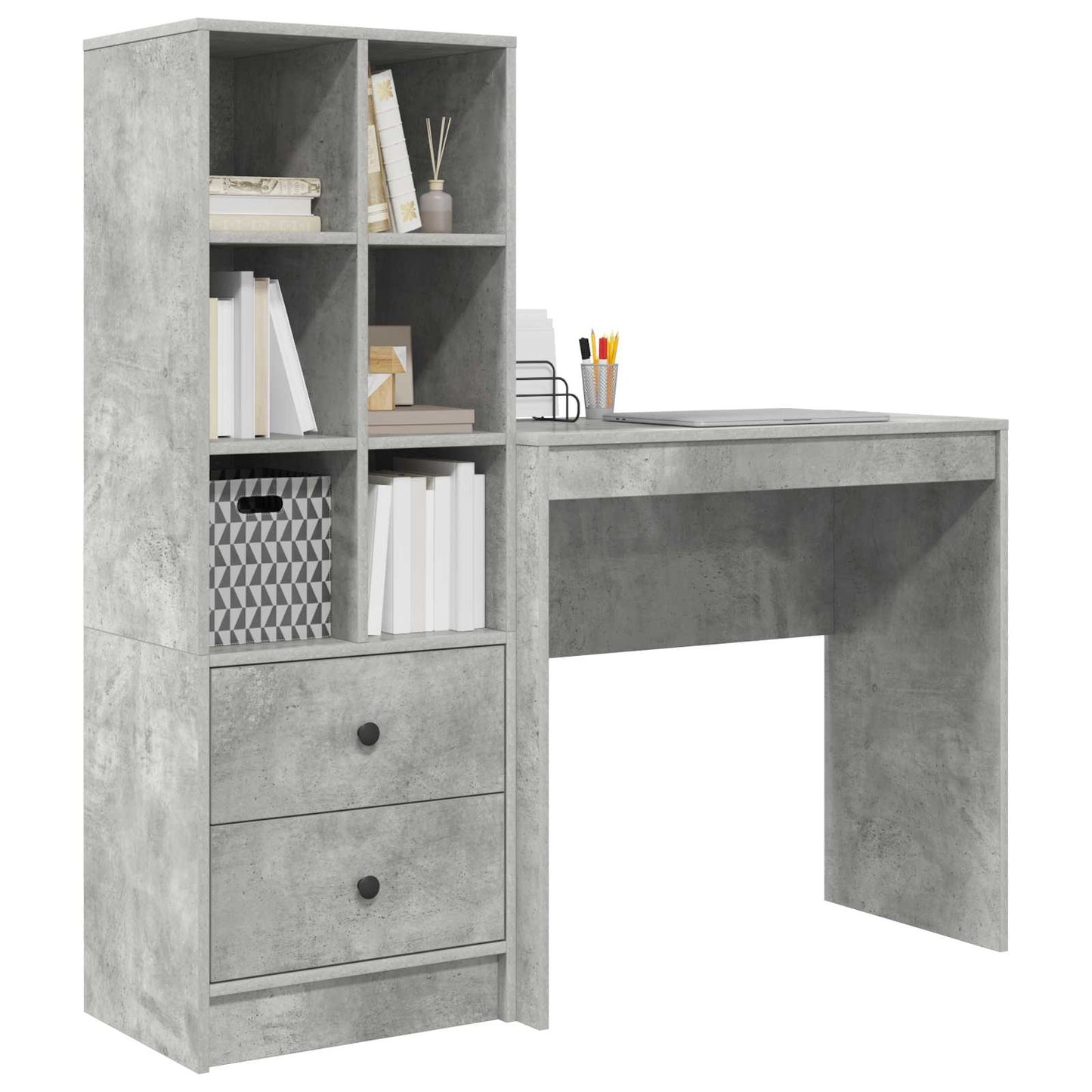 Desk with Drawer with Shelf with Storage 2 pcs Concrete Grey