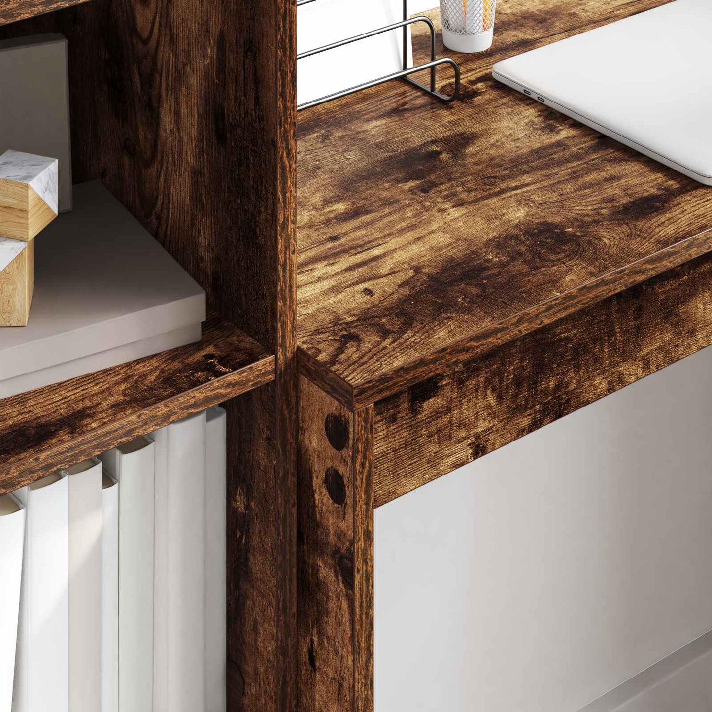 Desk with Drawer with Shelf with Storage 2 pcs Smoked Oak