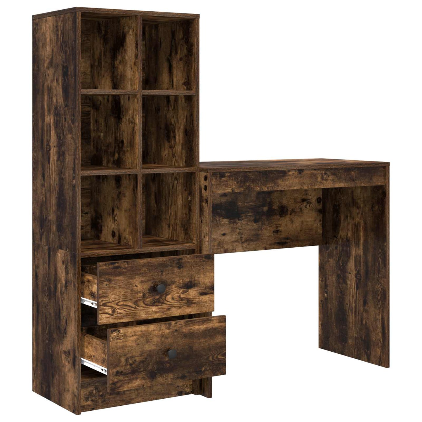 Desk with Drawer with Shelf with Storage 2 pcs Smoked Oak