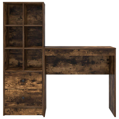 Desk with Drawer with Shelf with Storage 2 pcs Smoked Oak
