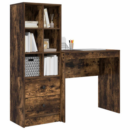 Desk with Drawer with Shelf with Storage 2 pcs Smoked Oak