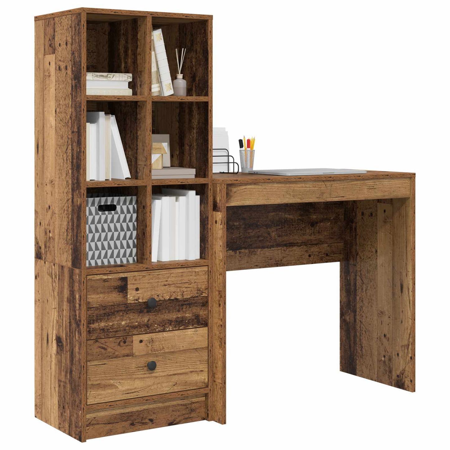 Desk with Drawer with Shelf with Storage 2 pcs Old Wood