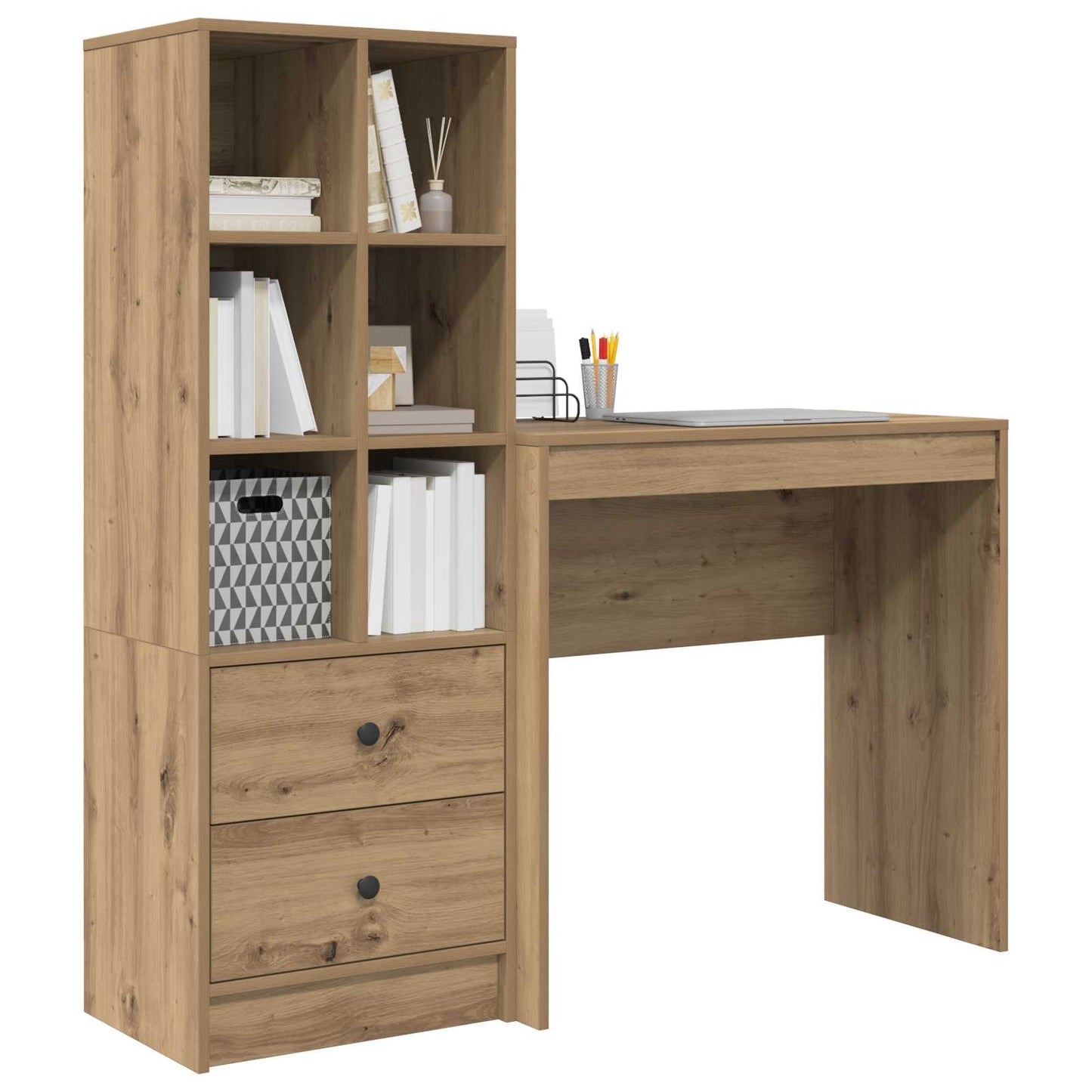Desk with Drawer with Shelf with Storage 2 pcs Artisan Oak