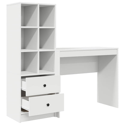 Desk with Drawer with Shelf with Storage 2 pcs White