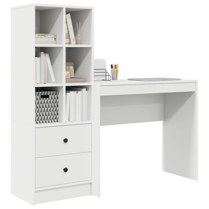 Desk with Drawer with Shelf with Storage 2 pcs White