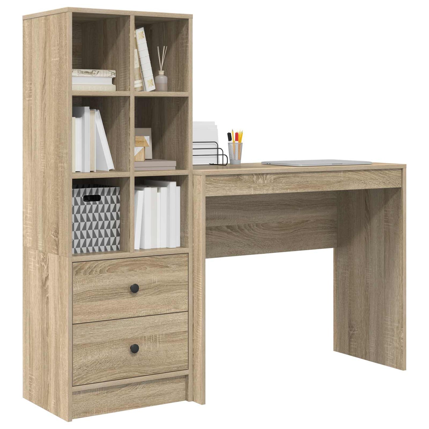Desk with Drawer with Shelf with Storage 2 pcs Sonoma Oak