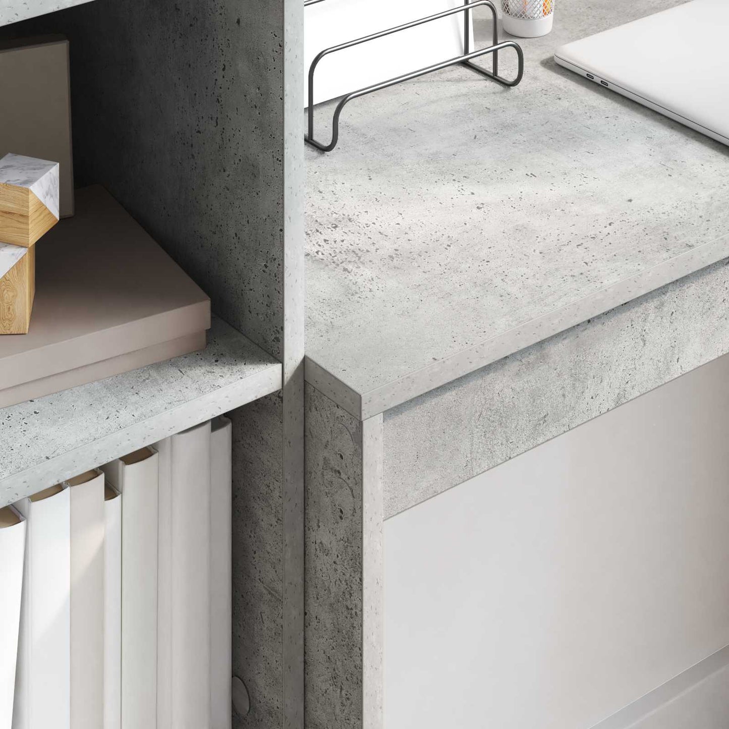 Desk with Drawer with Shelf with Storage 2 pcs Concrete Grey
