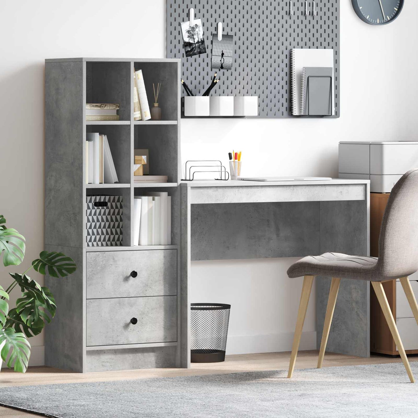Desk with Drawer with Shelf with Storage 2 pcs Concrete Grey