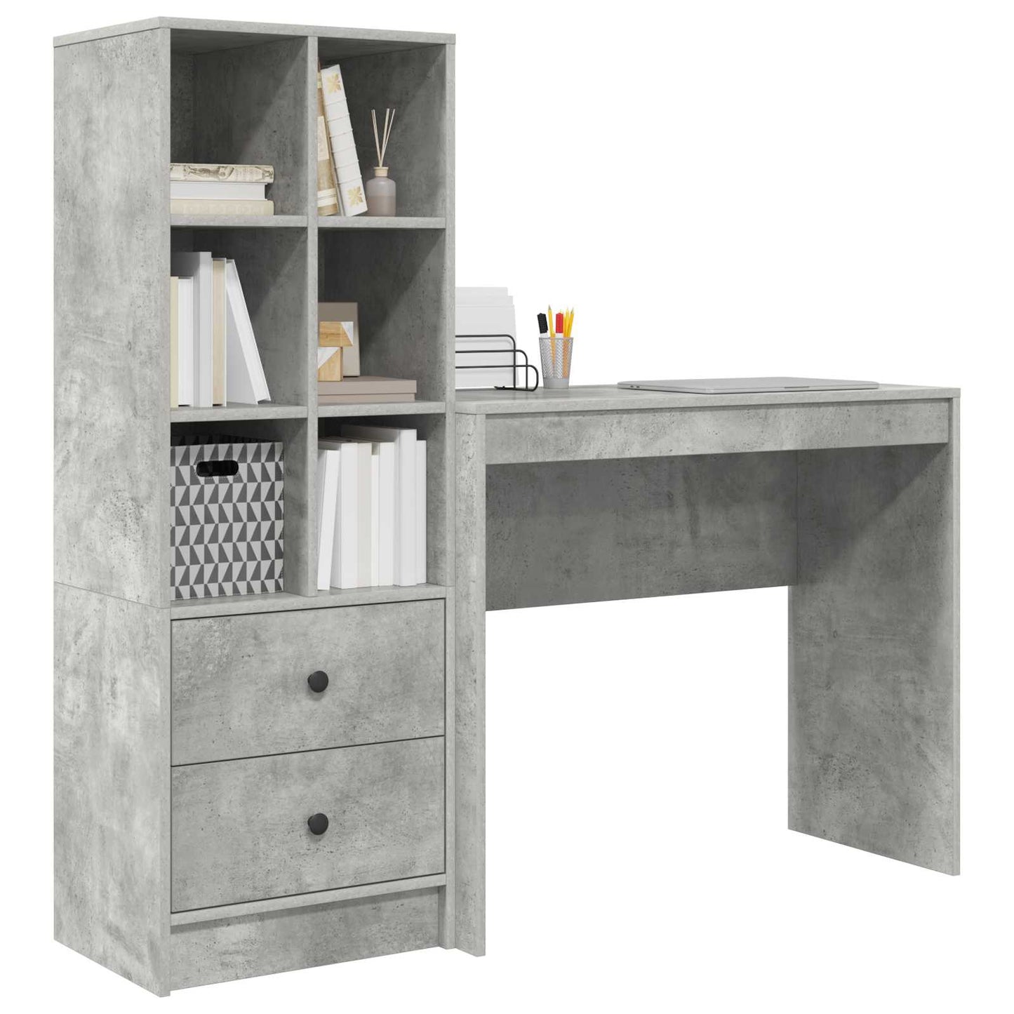 Desk with Drawer with Shelf with Storage 2 pcs Concrete Grey