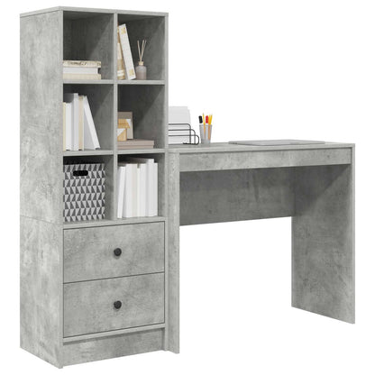 Desk with Drawer with Shelf with Storage 2 pcs Concrete Grey