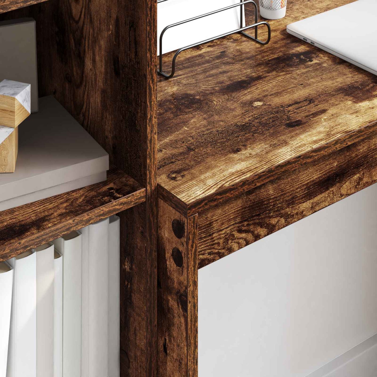 Desk with Drawer with Shelf with Storage 2 pcs Smoked Oak
