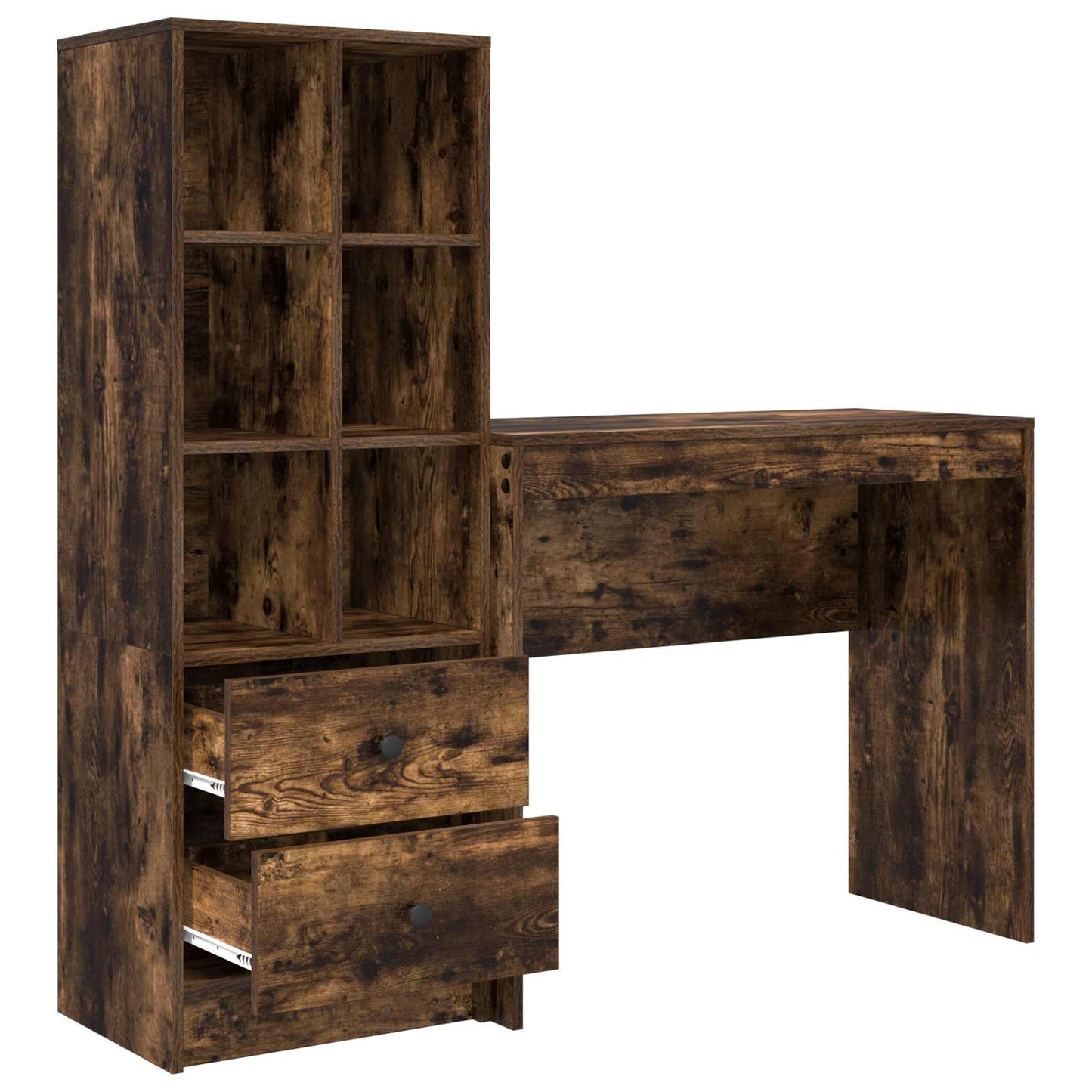 Desk with Drawer with Shelf with Storage 2 pcs Smoked Oak