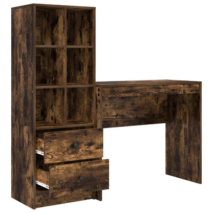 Desk with Drawer with Shelf with Storage 2 pcs Smoked Oak