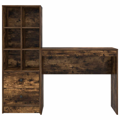 Desk with Drawer with Shelf with Storage 2 pcs Smoked Oak