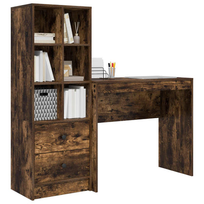 Desk with Drawer with Shelf with Storage 2 pcs Smoked Oak