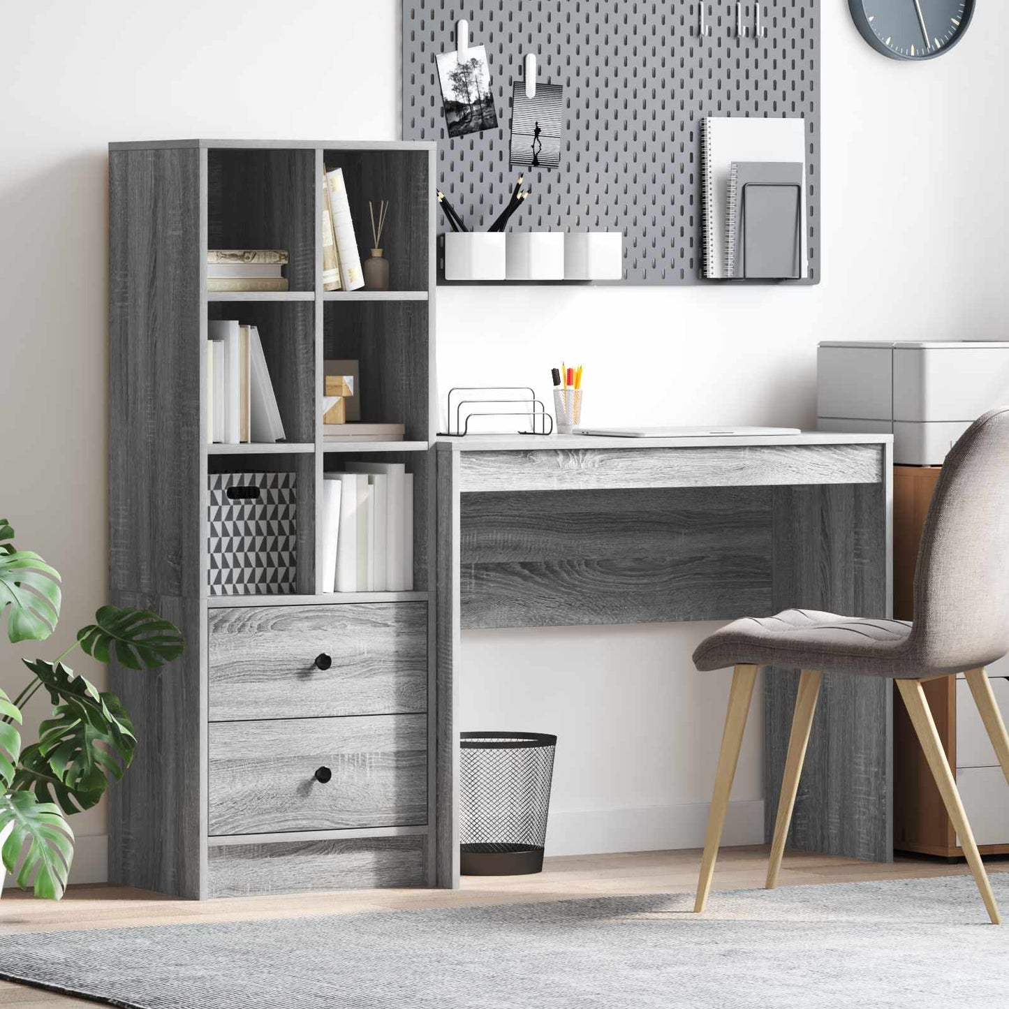 Desk with Drawer with Shelf with Storage 2 pcs Grey Sonoma