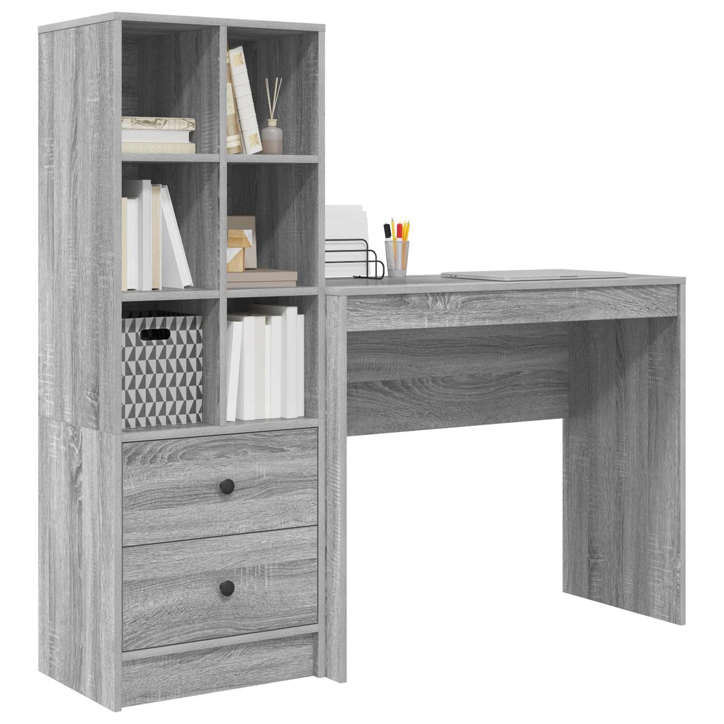 Desk with Drawer with Shelf with Storage 2 pcs Grey Sonoma