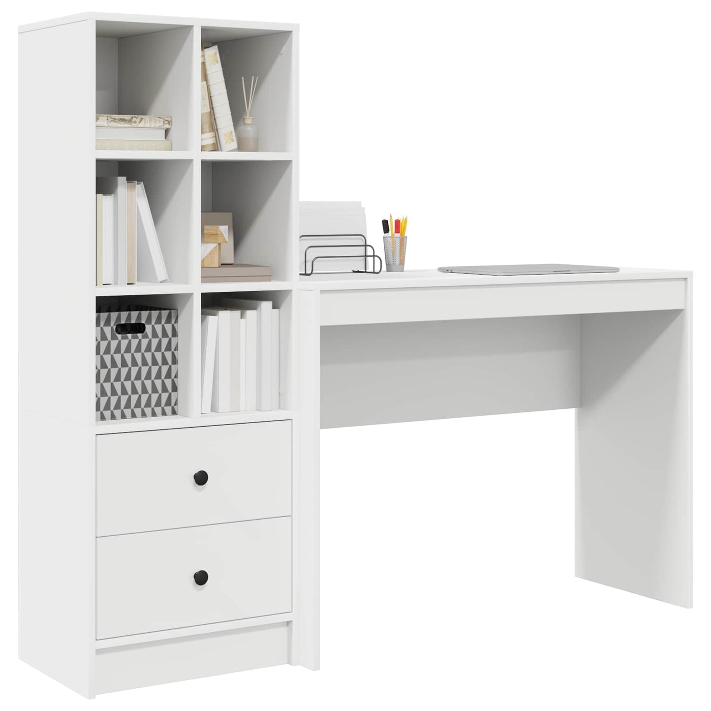 Desk with Drawer with Shelf with Storage 2 pcs White