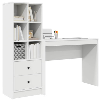 Desk with Drawer with Shelf with Storage 2 pcs White